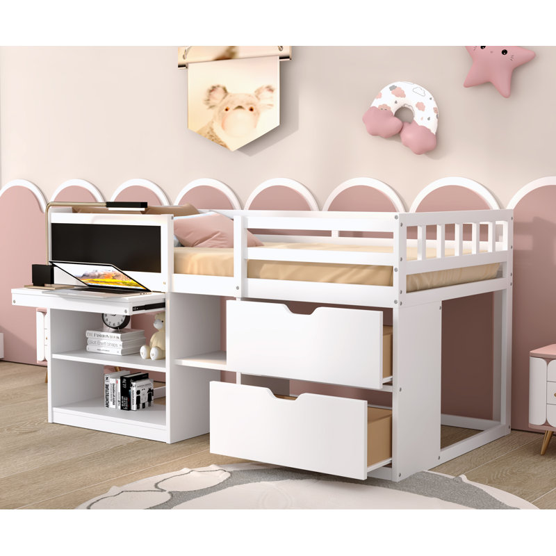 Heldreth Kids Twin Loft Bed with Drawers, White