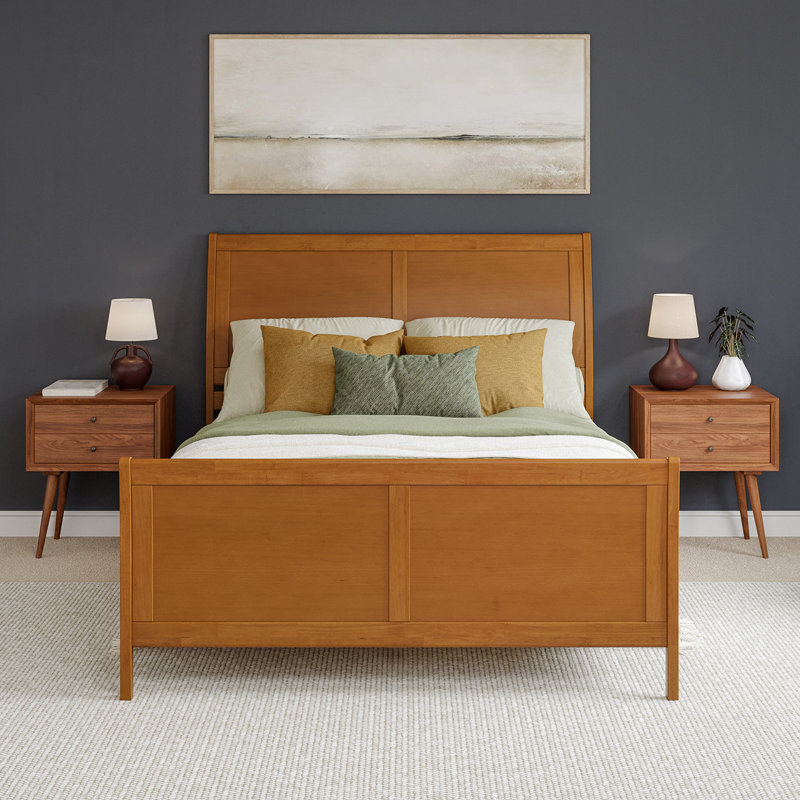 Lit plateforme en bois massif Valencia avec pied de lit assorti Valencia, Caramel clair, Grand