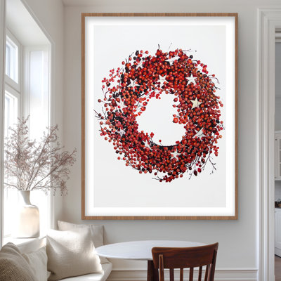 Red Berry Wreath - Holiday Living Room Framed Print Decor