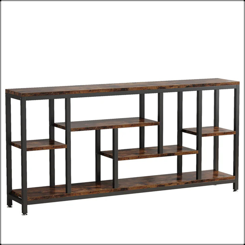 71" Industrial Console Table with Multi-Level Shelving
