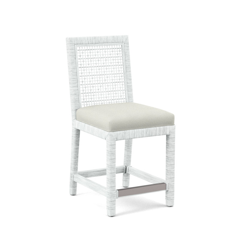 Tabouret de comptoir 24 po Scotia Glinda, Blanc givré, Chenille jaune / velours uni; 0809-33
