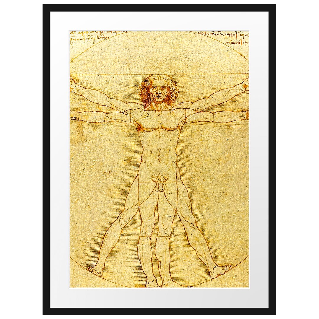 Gerahmter Kunstdruck Vitruvian Man von Leonardo Da Vinci