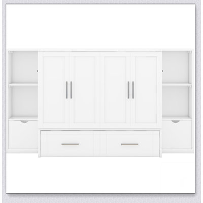 Murphy Bed with Shelves, Drawers and USB Ports 93.1"L (As a bed) 93.1"L x 13"W x 44"H(As a cabinet)