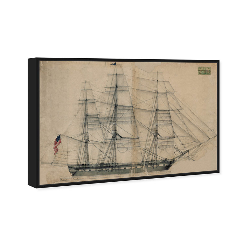 Reproduction d'art graphique sur toile Almeda USS Constitution Sail Plan 1817, Cadre noir, H 36 po x l 24 po