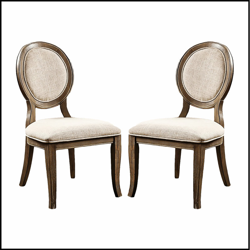 Ensemble de 2 chaises de salle à manger rembourrées en tissu beige avec finition chêne rustique pour plus de confort et de style