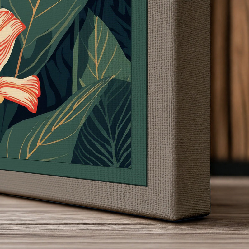 Tropical Blooms Botanical - Wrapped Canvas, 18x12 - 45.7 x 30.5 cm, Taupe Border