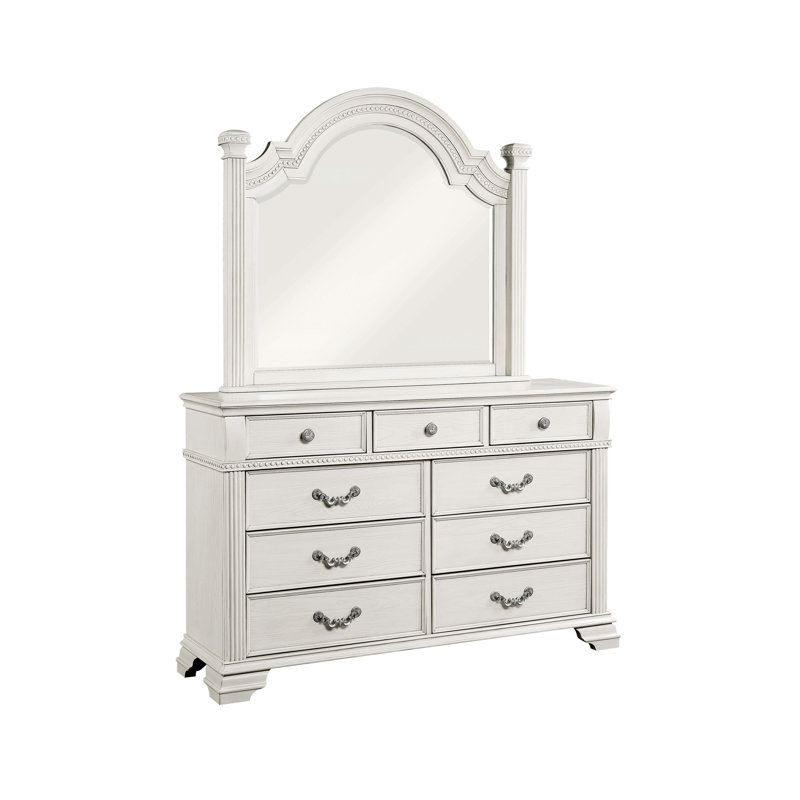 Adames Wood Dresser with Mirror Set, Antique White