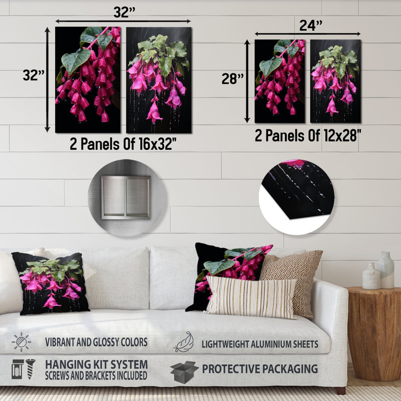 Colibri rose fuchsia I - ensemble de 2 décorations murales en métal rose fuchsia, H 32 po x l 32 po