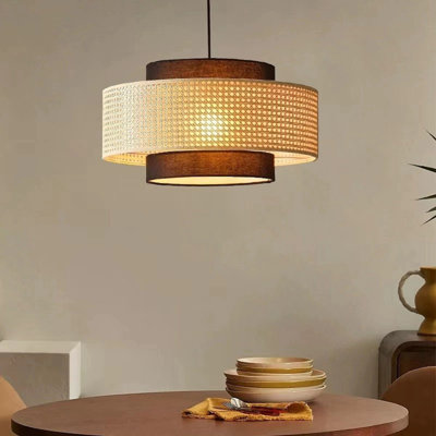 40cm Wide Vintage Rattan Pendant Light with 59" Adjustable Cord, Warm White Lighting – Boho Chinoiserie Ceiling Lamp for Dining Room, Bedroom, Cafe, Zen Tea House