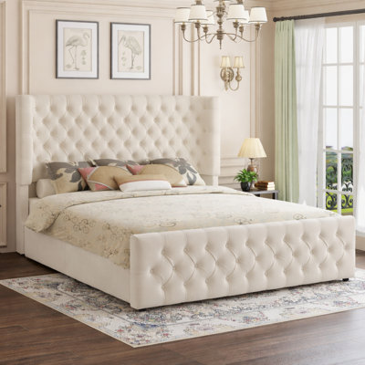 Deep Tufted Headboard Upholstered Wingback Bed