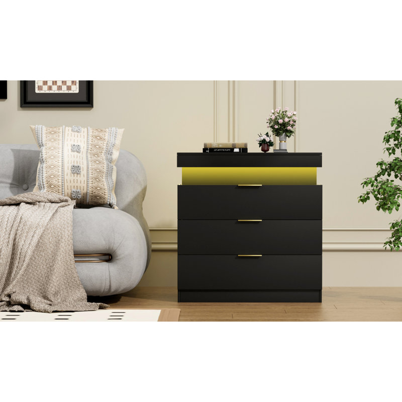 Table de chevet avec station de charge et lumières DEL, table de chevet avec plateau coulissant pour chambre à coucher, table de chevet avec tiroirs, table d'appoint moderne, l 28,8 po x P 17 po x H 30,5 po.
