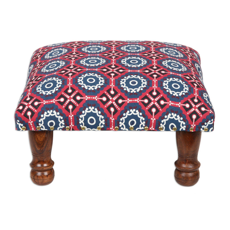 Repose-pieds standard carré 16,25 po Iancarlo, Coton rouge / bleu foncé