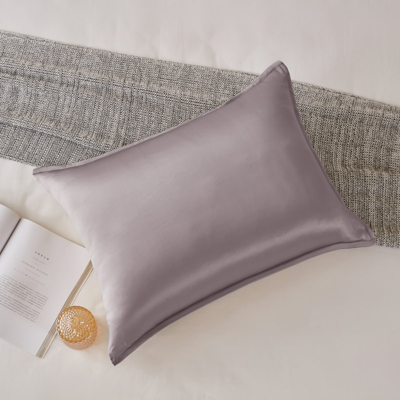 Taie d'oreiller unie en soie véritable, Gris / rose