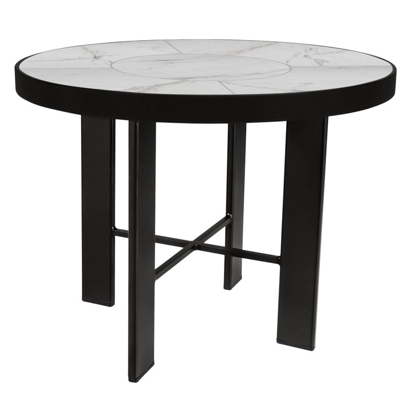 Tables Outdoor Round Side Table, Carbon Black, Pallazo White