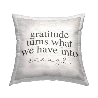 Gratitude Into Enough Inspirational Family Home Word Design Pillow Outdoor Pillow by Daphne Polselli