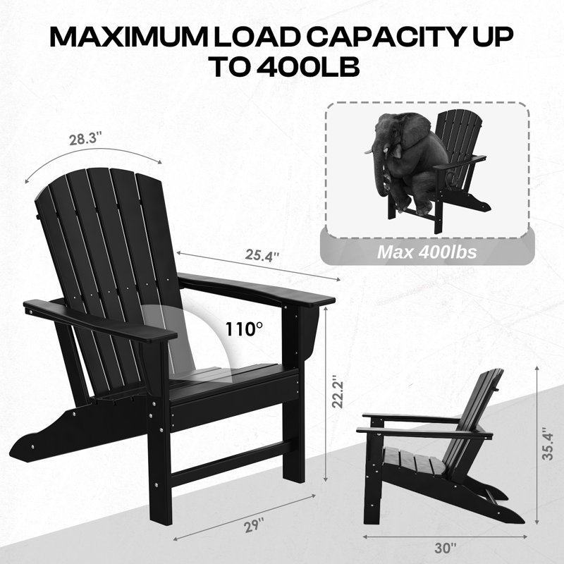 Chaise Adirondack d'extérieur Hdpe, Noir
