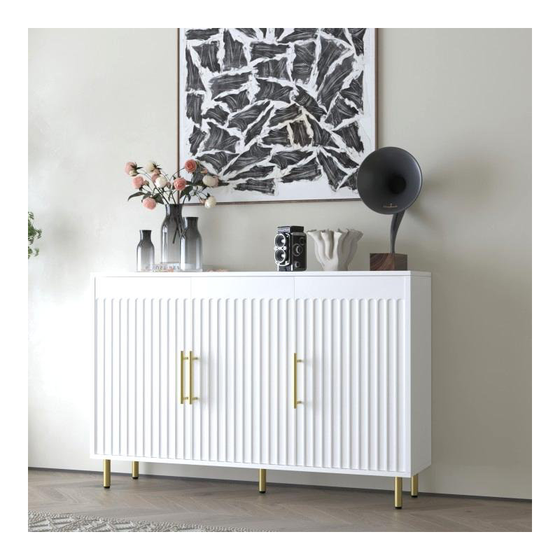 55.12" W Accent White Buffet Cabinet With 3-door Large Storage