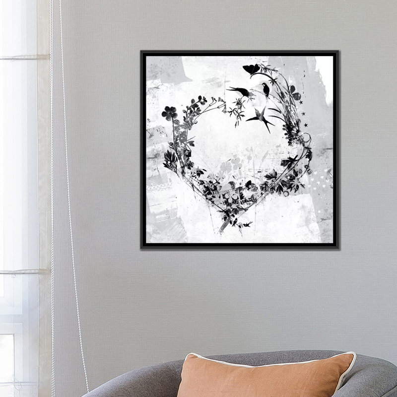 «Floral Heart», impression sur toile, H 18 po x l 18 po x P 1,5 po, Toile avec cadre noir, Pas de tapis