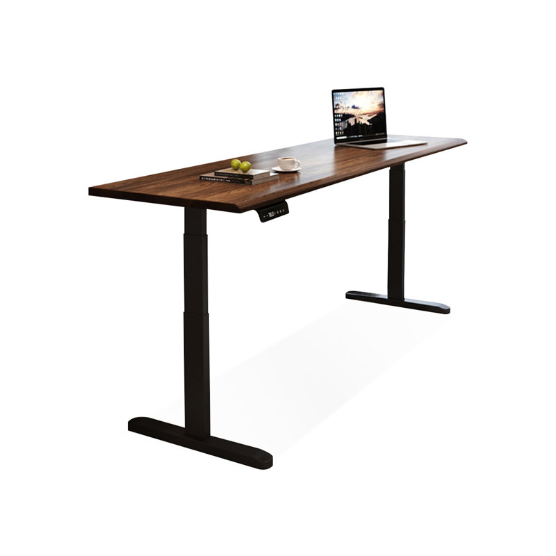 Bureau en bois massif brun et noisette + acier noir, 46.46" H x 62.99" W x 23.62" D