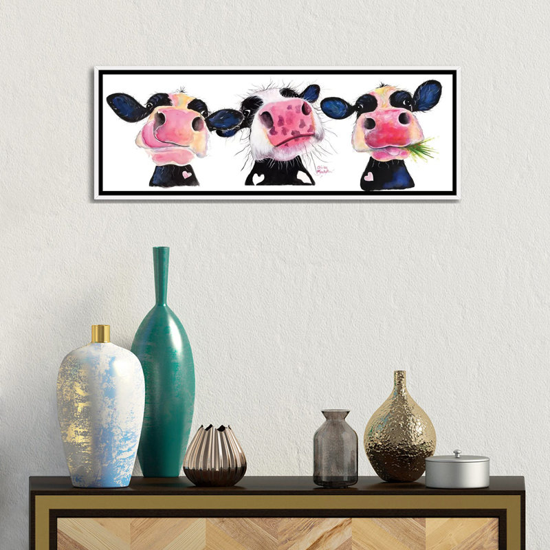 «The Nosy Cows» par Shirley Macarthur - impression d'art graphique panoramique, Toile blanche encadrée