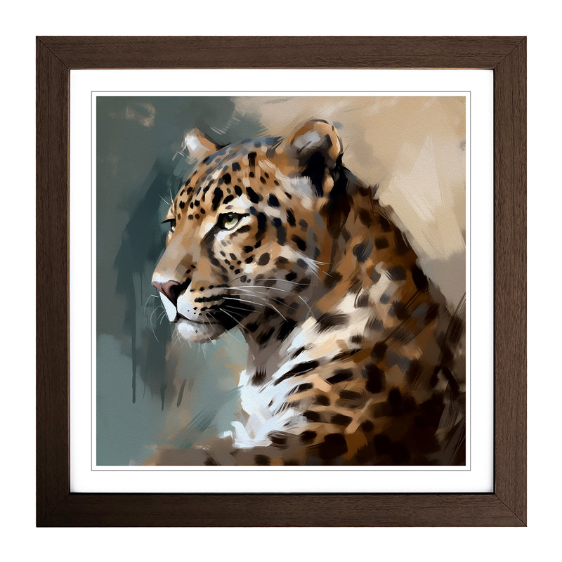 Leopard Gestural Art No.5 - Framed Print, Walnut