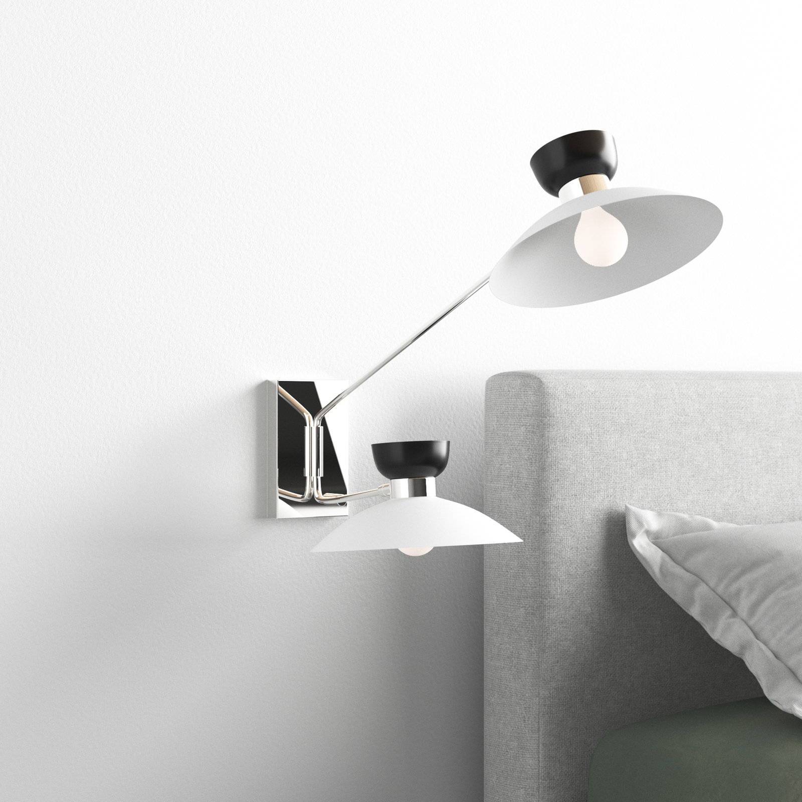Viera 2 Light Glass Steel Dimmable Plug-in Swing Arm Sconce, Polished Nickel