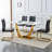 Aurora Morden Mid-Century 63" Dining Table Set with  Glass & Gold Legs – PU Leather Chairs, 330 lbs Capacity （Set of 5）-1826615364-1825076045