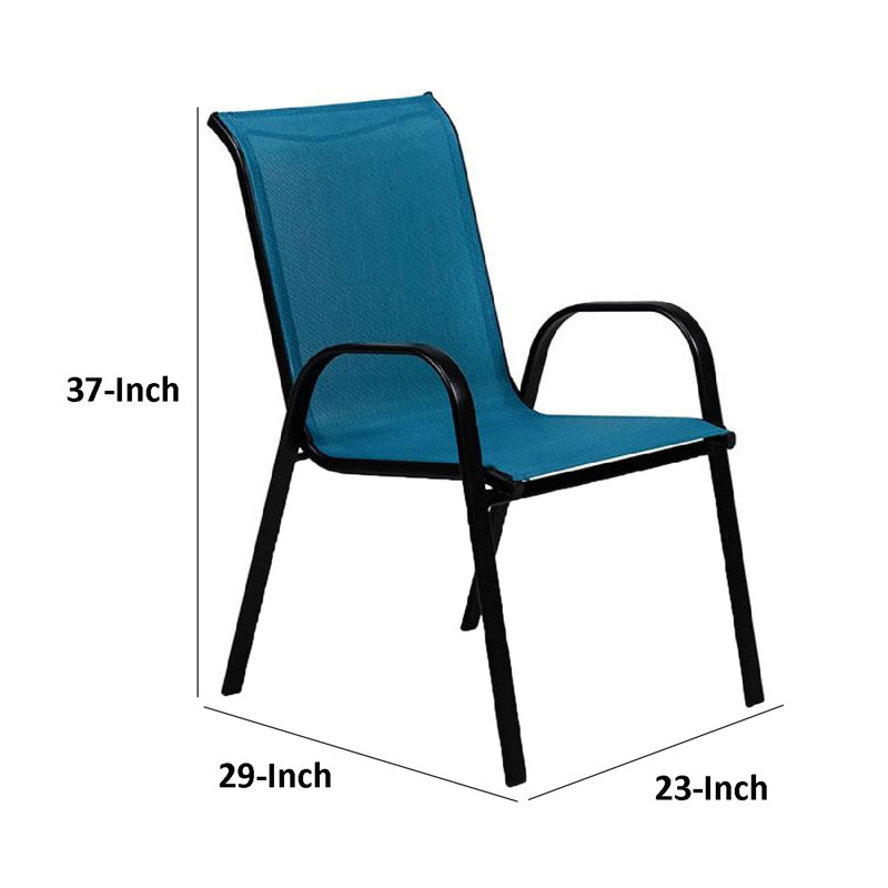 Ensemble de 2 chaises empilables d'extérieur Feli, tissu maillé bleu, métal noir, Bleu