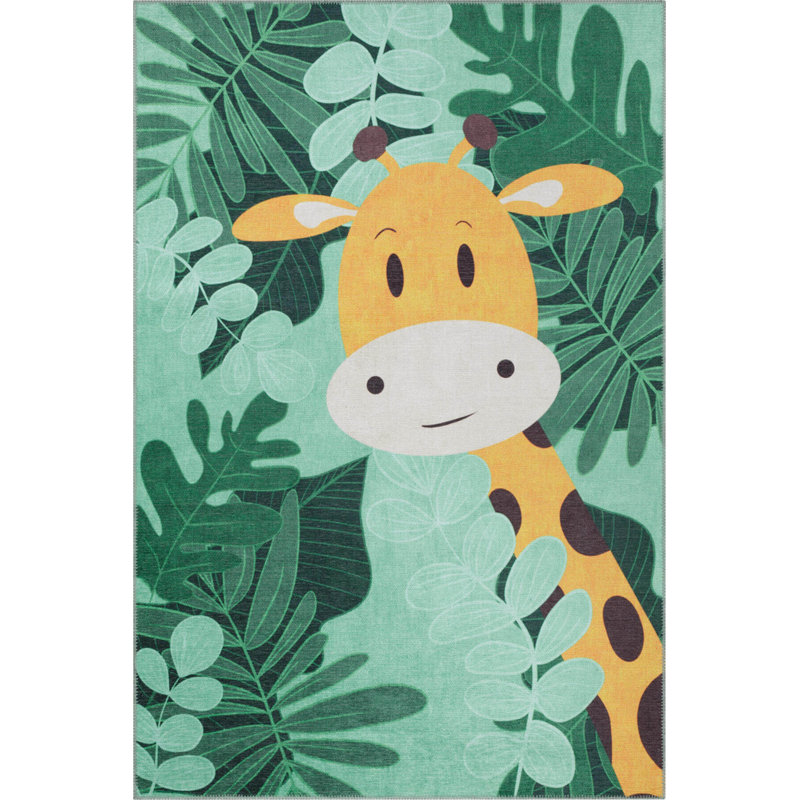 Tapis décoratif gris tissé à motif de licorne pour enfants, Carré 5 pi