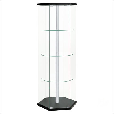 Black And Chrome Glass 4-Shelf Curio Cabinet