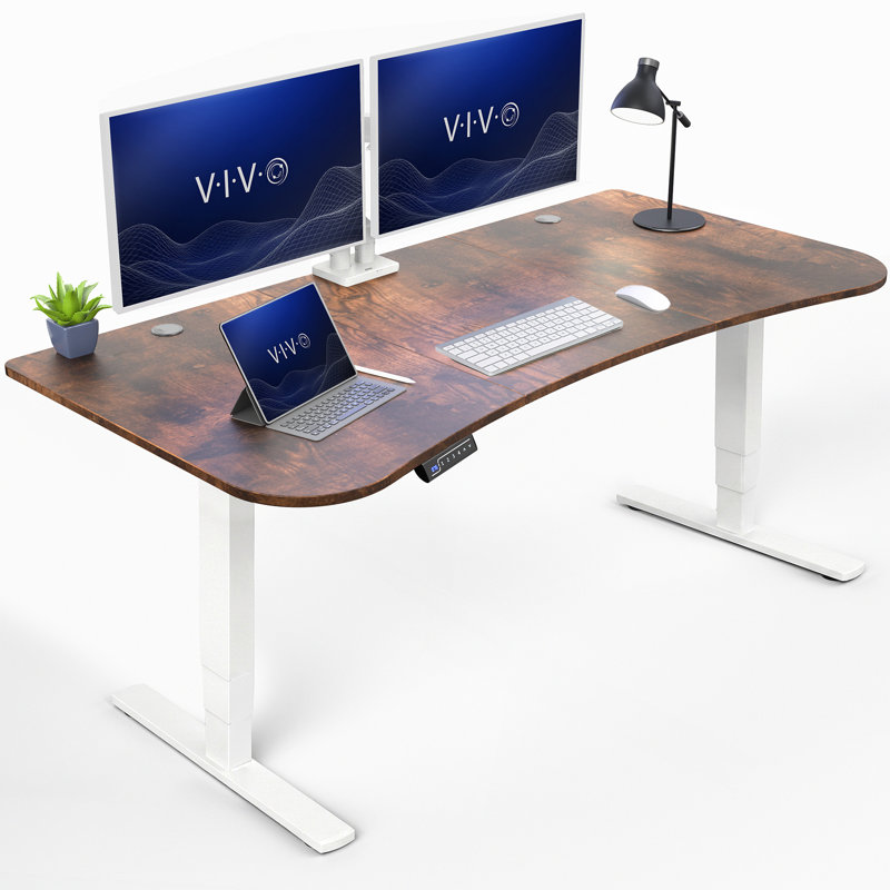 63" x 32" Electric Desk with Touch Screen Memory Controller, 2E1B Series, Vintage Brown/White