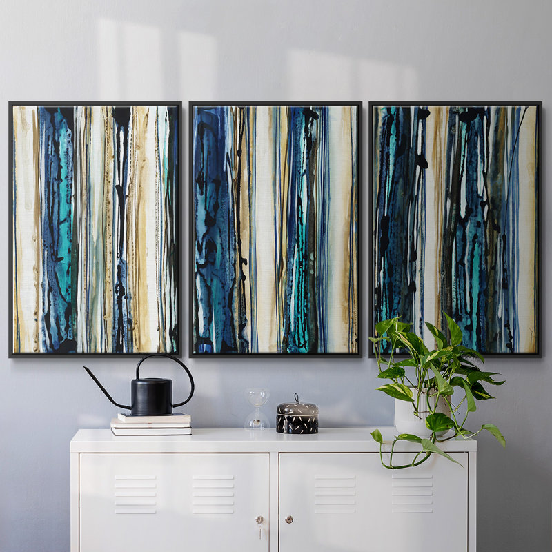 Rayures bleues 3 pièces, Noir, H 24 po x l 48 po x P 2 po