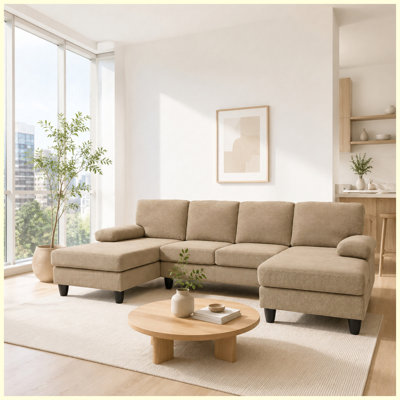 U-Shaped Sofa, Comfortable Dual Chaise Design with Upholstered Armrests