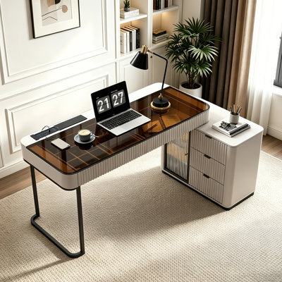 Dibora Glass Excutive Desk with Built in Outlets Very easy to assemble