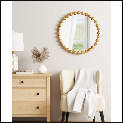 Élégant miroir mural rond perlé avec cadre en aluminium blanc mat, pour ajouter glamour et élégance à n'importe quelle pièce