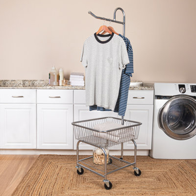 Chariot à linge roulant avec panier, tablette de bar et roulettes verrouillables