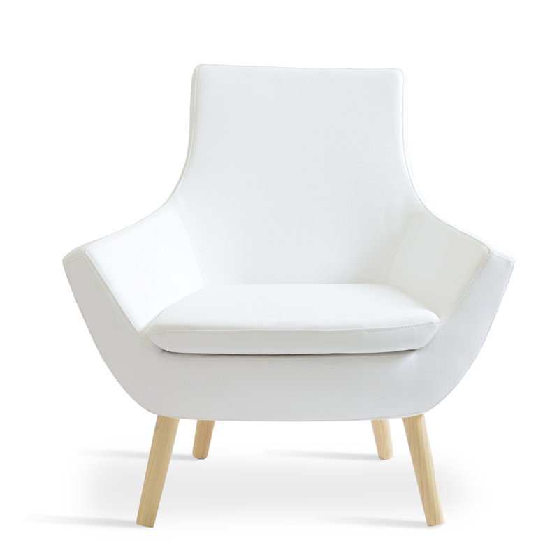 Lakewood Wood Wide Armchair, White Faux Leather