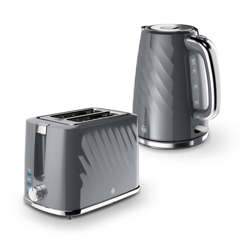 Swan Windsor Kitchen Set, 1.7L Fast Boil Kettle & 2 Slice Toaster, White, SK14611WHT & ST14071WHT, Grey