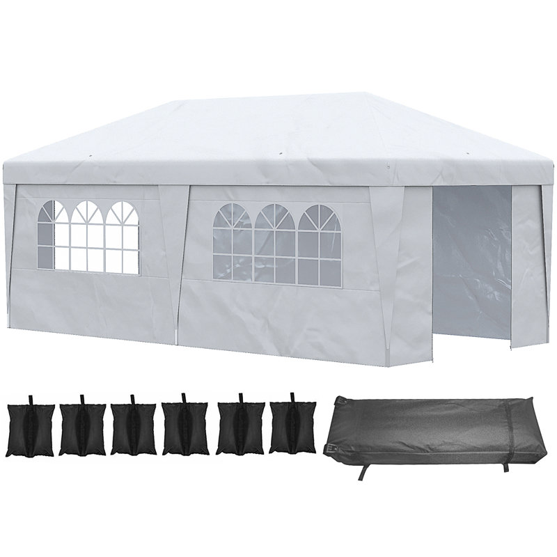 Tente escamotable avec parois latérales 10 pi x 19,5 pi Outsunny, Blanc