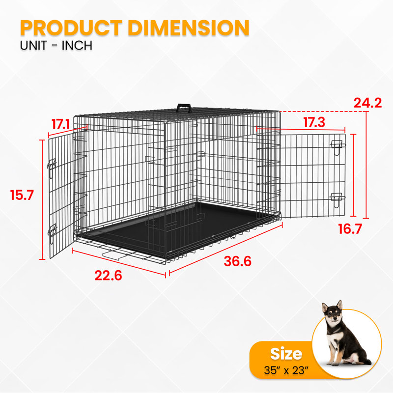 Cage pour chien cage de chien pliante en métal à l'intérieur et à l'extérieur 36 po avec plateau à double porte amovible pour animaux de taille moyenne