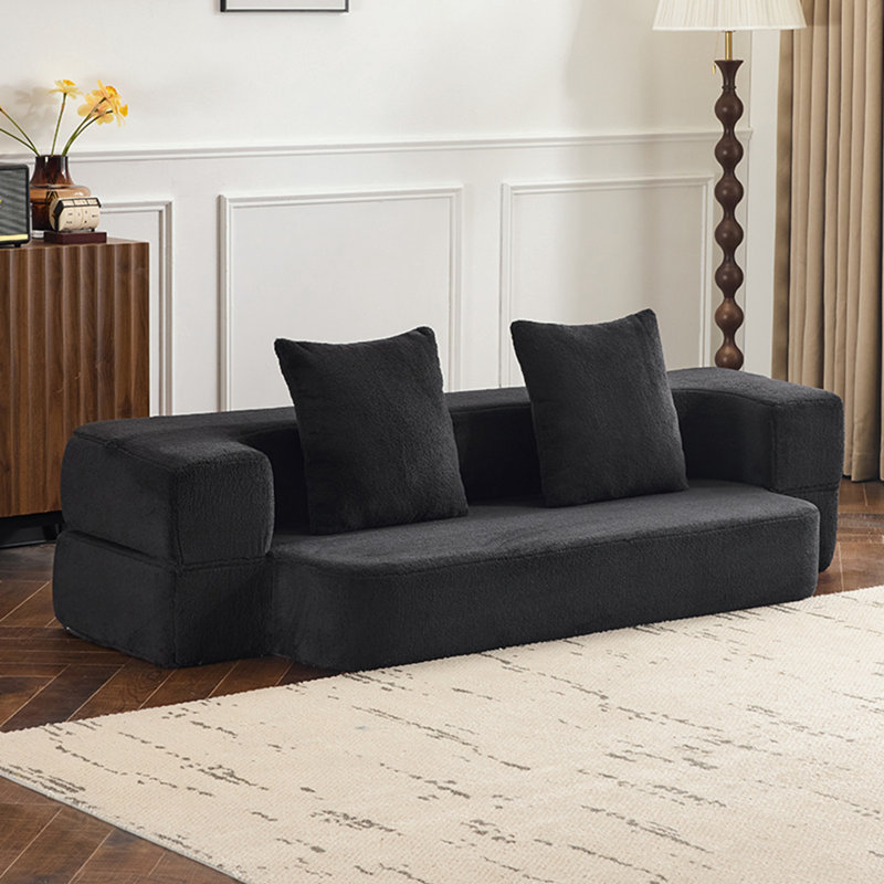 Canapé-lit avec coussin moelleux et deux coussins, Noir