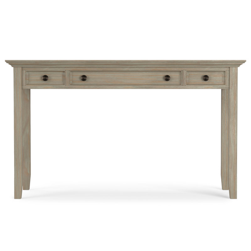 Amherst 54"W Solid Wood Transitional Writing Desk with 2 Drawers and Flip-Down Keyboard Tray, Distressed Grey