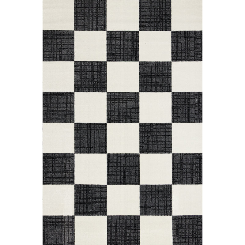 Tapis à damier noir / blanc Wum Collection, Rectangle 6 pi 7 po x 9 pi 10 po, Noir / blanc