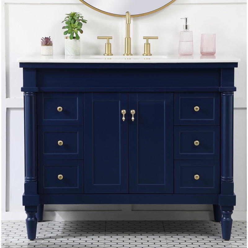 Ensemble de meuble-lavabo simple 42 po Lexington, Bleu, Veines blanches / brunes