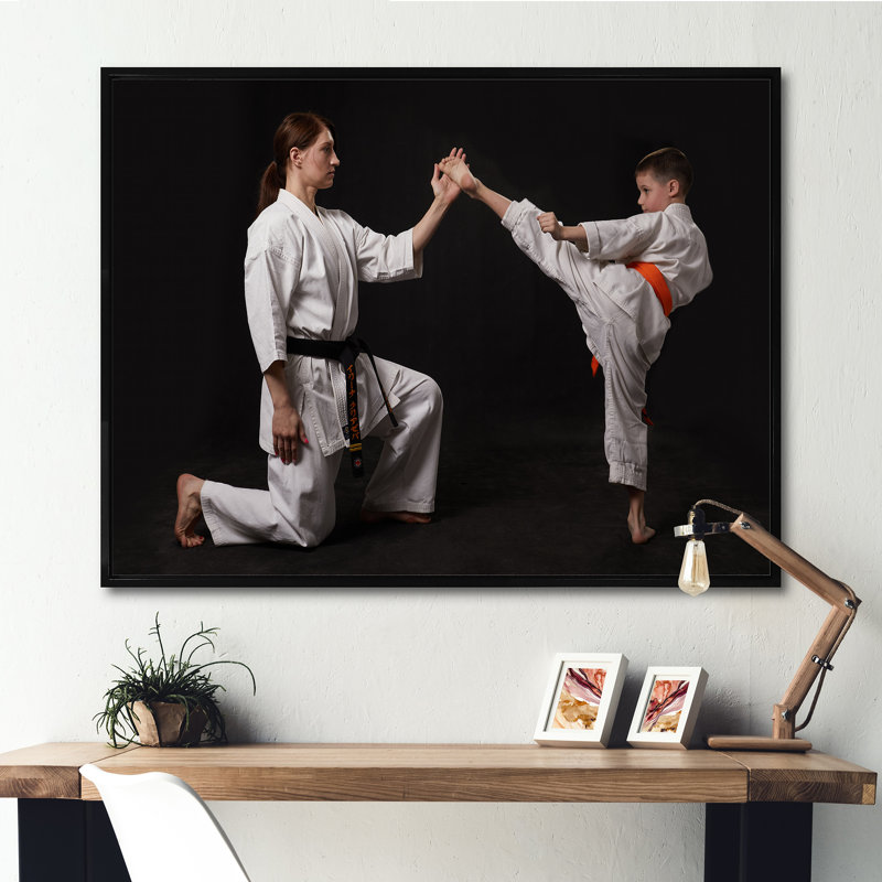 " Karate Kick Training ", Black Floater Framed, 24" H x 32" W