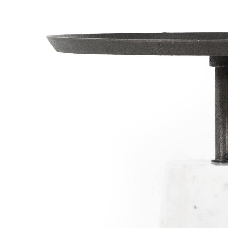 Cronos End Table, White Marble, Hammered Gray