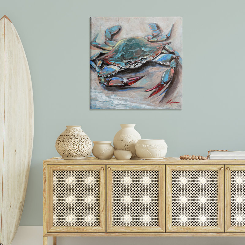 Art mural crabe bleu avec griffes par Lindsay Kivi Fine Art, H 36 po x l 36 po
