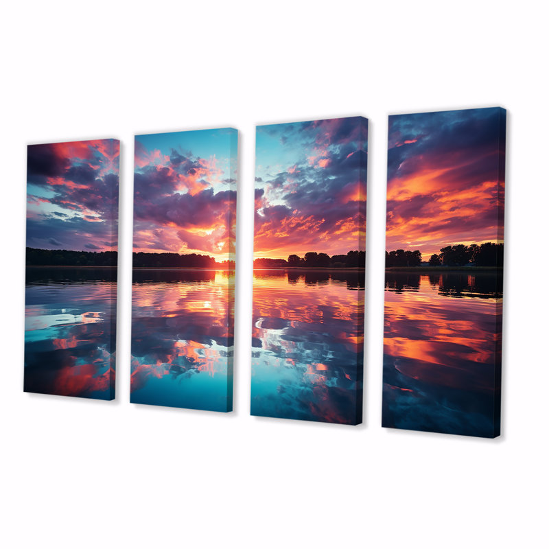 «Horizon Sunset By The Lake III - Lake», ensemble de 4 pièces d'art mural, H 28 po x l 48 po