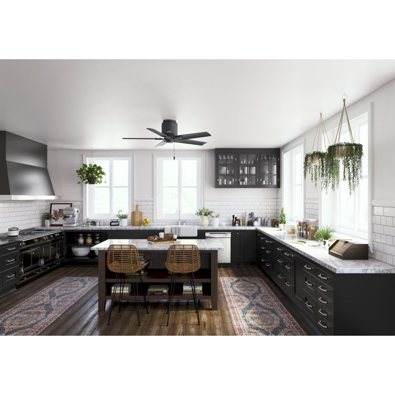 Terrace Cove Matte Black 44" Low Profile Ceiling Fan with 5 Blades