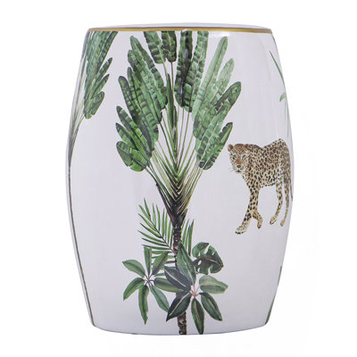 13x13x18" Ceramic Garden Stool, Jungle-themed Accent Side Table